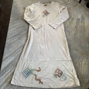 Blue Cactus maxi dress long sleeve Creme Southwest Native cotton dress small